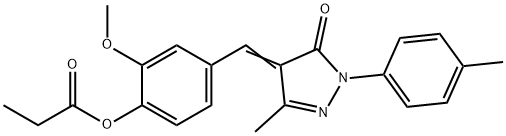 2-methoxy-4-{[3-methyl-1-(4-methylphenyl)-5-oxo-1,5-dihydro-4H-pyrazol-4-ylidene]methyl}phenyl propionate Struktur