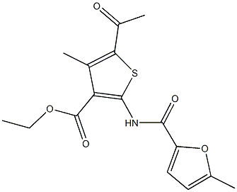 ethyl 5-acetyl-4-methyl-2-[(5-methyl-2-furoyl)amino]-3-thiophenecarboxylate Struktur