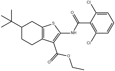 ethyl 6-tert-butyl-2-[(2,6-dichlorobenzoyl)amino]-4,5,6,7-tetrahydro-1-benzothiophene-3-carboxylate Struktur