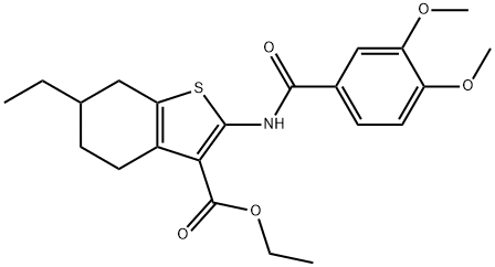 ethyl 2-[(3,4-dimethoxybenzoyl)amino]-6-ethyl-4,5,6,7-tetrahydro-1-benzothiophene-3-carboxylate Struktur