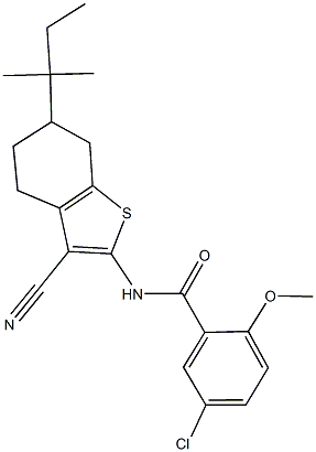 5-chloro-N-(3-cyano-6-tert-pentyl-4,5,6,7-tetrahydro-1-benzothien-2-yl)-2-methoxybenzamide Struktur