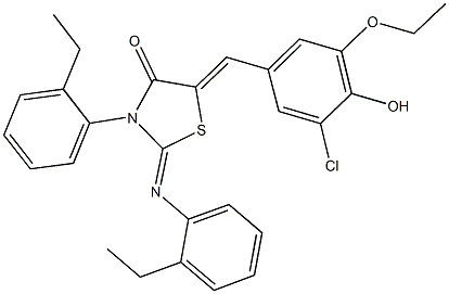 5-(3-chloro-5-ethoxy-4-hydroxybenzylidene)-3-(2-ethylphenyl)-2-[(2-ethylphenyl)imino]-1,3-thiazolidin-4-one Struktur