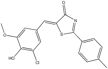 5-(3-chloro-4-hydroxy-5-methoxybenzylidene)-2-(4-methylphenyl)-1,3-thiazol-4(5H)-one Struktur