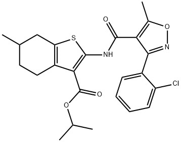 isopropyl 2-({[3-(2-chlorophenyl)-5-methyl-4-isoxazolyl]carbonyl}amino)-6-methyl-4,5,6,7-tetrahydro-1-benzothiophene-3-carboxylate Struktur