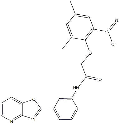 2-{2-nitro-4,6-dimethylphenoxy}-N-(3-[1,3]oxazolo[4,5-b]pyridin-2-ylphenyl)acetamide Struktur