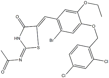 N-(5-{2-bromo-4-[(2,4-dichlorobenzyl)oxy]-5-ethoxybenzylidene}-4-oxo-1,3-thiazolidin-2-ylidene)acetamide Struktur