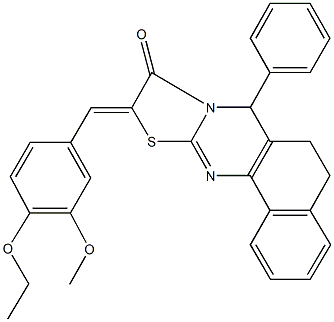 10-(4-ethoxy-3-methoxybenzylidene)-7-phenyl-5,7-dihydro-6H-benzo[h][1,3]thiazolo[2,3-b]quinazolin-9(10H)-one Struktur