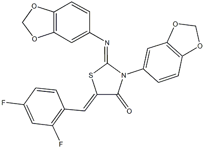 3-(1,3-benzodioxol-5-yl)-2-(1,3-benzodioxol-5-ylimino)-5-(2,4-difluorobenzylidene)-1,3-thiazolidin-4-one Struktur