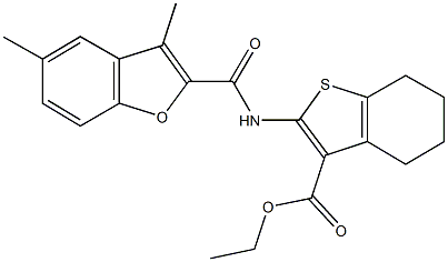 ethyl 2-{[(3,5-dimethyl-1-benzofuran-2-yl)carbonyl]amino}-4,5,6,7-tetrahydro-1-benzothiophene-3-carboxylate Struktur