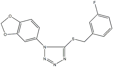 1-(1,3-benzodioxol-5-yl)-1H-tetraazol-5-yl 3-fluorobenzyl sulfide Struktur