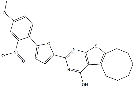 2-(5-{2-nitro-4-methoxyphenyl}-2-furyl)-5,6,7,8,9,10-hexahydrocycloocta[4,5]thieno[2,3-d]pyrimidin-4-ol Struktur