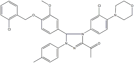 1-[5-{4-[(2-chlorobenzyl)oxy]-3-methoxyphenyl}-4-[3-chloro-4-(4-morpholinyl)phenyl]-1-(4-methylphenyl)-4,5-dihydro-1H-1,2,4-triazol-3-yl]ethanone Struktur