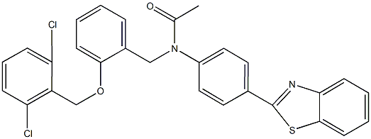 N-[4-(1,3-benzothiazol-2-yl)phenyl]-N-{2-[(2,6-dichlorobenzyl)oxy]benzyl}acetamide Struktur