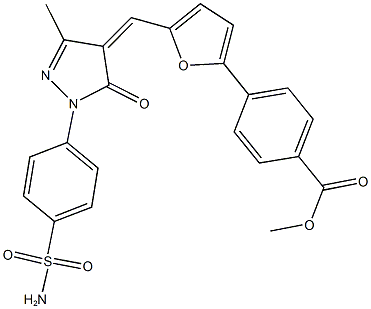 methyl 4-[5-({1-[4-(aminosulfonyl)phenyl]-3-methyl-5-oxo-1,5-dihydro-4H-pyrazol-4-ylidene}methyl)-2-furyl]benzoate Struktur