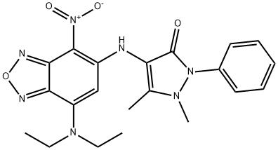 4-({7-(diethylamino)-4-nitro-2,1,3-benzoxadiazol-5-yl}amino)-1,5-dimethyl-2-phenyl-1,2-dihydro-3H-pyrazol-3-one Struktur