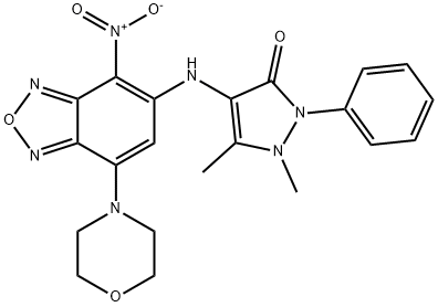 4-{[4-nitro-7-(4-morpholinyl)-2,1,3-benzoxadiazol-5-yl]amino}-1,5-dimethyl-2-phenyl-1,2-dihydro-3H-pyrazol-3-one Struktur