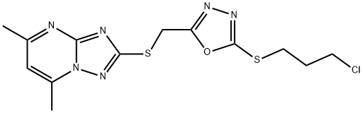 2-[({5-[(3-chloropropyl)sulfanyl]-1,3,4-oxadiazol-2-yl}methyl)sulfanyl]-5,7-dimethyl[1,2,4]triazolo[1,5-a]pyrimidine Struktur