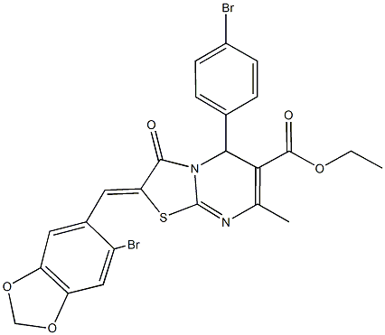 ethyl 2-[(6-bromo-1,3-benzodioxol-5-yl)methylene]-5-(4-bromophenyl)-7-methyl-3-oxo-2,3-dihydro-5H-[1,3]thiazolo[3,2-a]pyrimidine-6-carboxylate Struktur