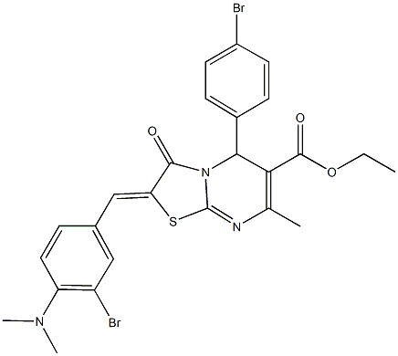 ethyl 2-[3-bromo-4-(dimethylamino)benzylidene]-5-(4-bromophenyl)-7-methyl-3-oxo-2,3-dihydro-5H-[1,3]thiazolo[3,2-a]pyrimidine-6-carboxylate Struktur