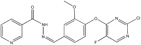 N'-{4-[(2-chloro-5-fluoro-4-pyrimidinyl)oxy]-3-methoxybenzylidene}nicotinohydrazide Struktur