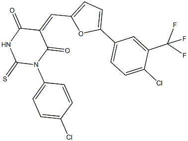 1-(4-chlorophenyl)-5-({5-[4-chloro-3-(trifluoromethyl)phenyl]-2-furyl}methylene)-2-thioxodihydro-4,6(1H,5H)-pyrimidinedione Struktur