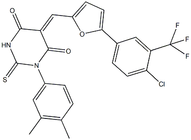 5-({5-[4-chloro-3-(trifluoromethyl)phenyl]-2-furyl}methylene)-1-(3,4-dimethylphenyl)-2-thioxodihydro-4,6(1H,5H)-pyrimidinedione Struktur