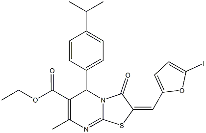 ethyl 2-[(5-iodo-2-furyl)methylene]-5-(4-isopropylphenyl)-7-methyl-3-oxo-2,3-dihydro-5H-[1,3]thiazolo[3,2-a]pyrimidine-6-carboxylate Struktur