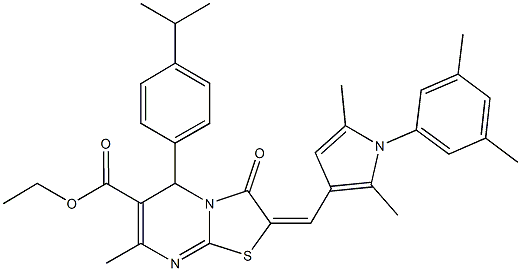 ethyl 2-{[1-(3,5-dimethylphenyl)-2,5-dimethyl-1H-pyrrol-3-yl]methylene}-5-(4-isopropylphenyl)-7-methyl-3-oxo-2,3-dihydro-5H-[1,3]thiazolo[3,2-a]pyrimidine-6-carboxylate Struktur