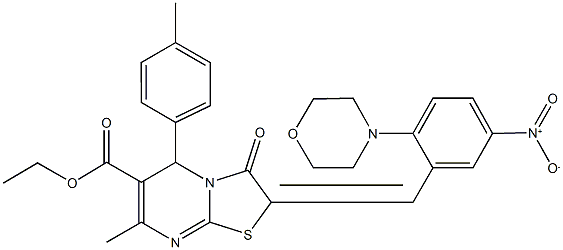 ethyl 2-[5-nitro-2-(4-morpholinyl)benzylidene]-7-methyl-5-(4-methylphenyl)-3-oxo-2,3-dihydro-5H-[1,3]thiazolo[3,2-a]pyrimidine-6-carboxylate Struktur