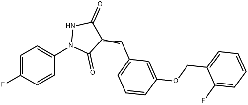 4-{3-[(2-fluorobenzyl)oxy]benzylidene}-1-(4-fluorophenyl)-3,5-pyrazolidinedione Struktur