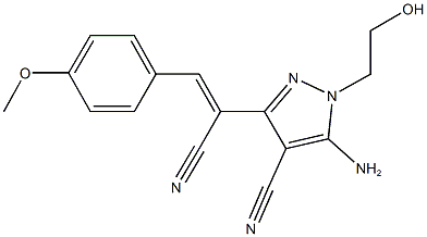 5-amino-3-[1-cyano-2-(4-methoxyphenyl)vinyl]-1-(2-hydroxyethyl)-1H-pyrazole-4-carbonitrile Struktur