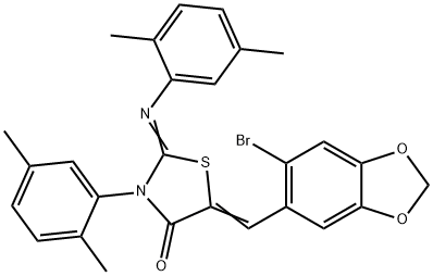 5-[(6-bromo-1,3-benzodioxol-5-yl)methylene]-3-(2,5-dimethylphenyl)-2-[(2,5-dimethylphenyl)imino]-1,3-thiazolidin-4-one Struktur