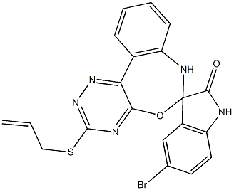 3'-(allylsulfanyl)-5-bromo-1,3,6',7'-tetrahydrospiro[2H-indole-3,6'-[1,2,4]triazino[5,6-d][3,1]benzoxazepine]-2-one Struktur