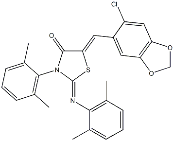 5-[(6-chloro-1,3-benzodioxol-5-yl)methylene]-3-(2,6-dimethylphenyl)-2-[(2,6-dimethylphenyl)imino]-1,3-thiazolidin-4-one Struktur