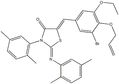 5-[4-(allyloxy)-3-bromo-5-ethoxybenzylidene]-3-(2,5-dimethylphenyl)-2-[(2,5-dimethylphenyl)imino]-1,3-thiazolidin-4-one Struktur