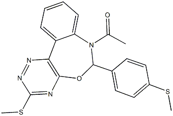 7-acetyl-3-(methylsulfanyl)-6-[4-(methylsulfanyl)phenyl]-6,7-dihydro[1,2,4]triazino[5,6-d][3,1]benzoxazepine Struktur