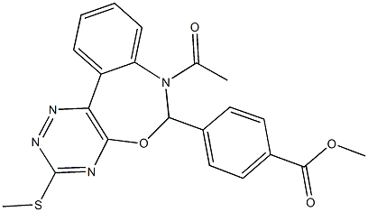 methyl 4-[7-acetyl-3-(methylsulfanyl)-6,7-dihydro[1,2,4]triazino[5,6-d][3,1]benzoxazepin-6-yl]benzoate Struktur