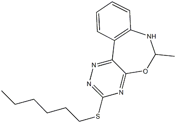 hexyl 6-methyl-6,7-dihydro[1,2,4]triazino[5,6-d][3,1]benzoxazepin-3-yl sulfide Struktur