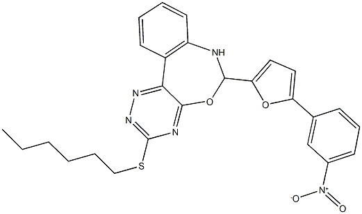 3-(hexylsulfanyl)-6-(5-{3-nitrophenyl}-2-furyl)-6,7-dihydro[1,2,4]triazino[5,6-d][3,1]benzoxazepine Struktur