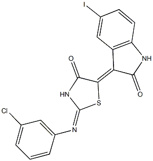 3-{2-[(3-chlorophenyl)imino]-4-oxo-1,3-thiazolidin-5-ylidene}-5-iodo-1,3-dihydro-2H-indol-2-one Struktur