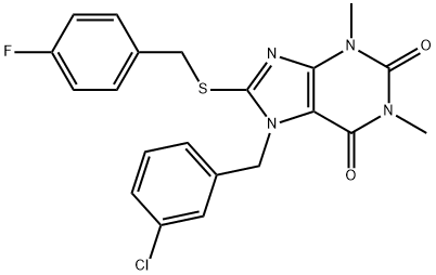 7-(3-chlorobenzyl)-8-[(4-fluorobenzyl)sulfanyl]-1,3-dimethyl-3,7-dihydro-1H-purine-2,6-dione Struktur