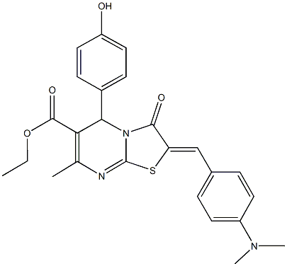 ethyl 2-[4-(dimethylamino)benzylidene]-5-(4-hydroxyphenyl)-7-methyl-3-oxo-2,3-dihydro-5H-[1,3]thiazolo[3,2-a]pyrimidine-6-carboxylate Struktur