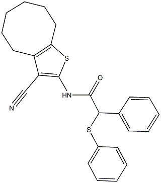 N-(3-cyano-4,5,6,7,8,9-hexahydrocycloocta[b]thiophen-2-yl)-2-phenyl-2-(phenylsulfanyl)acetamide Struktur