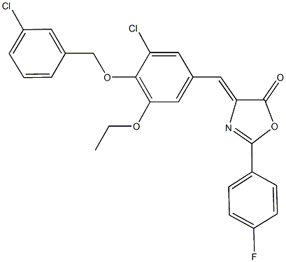 4-{3-chloro-4-[(3-chlorobenzyl)oxy]-5-ethoxybenzylidene}-2-(4-fluorophenyl)-1,3-oxazol-5(4H)-one Struktur