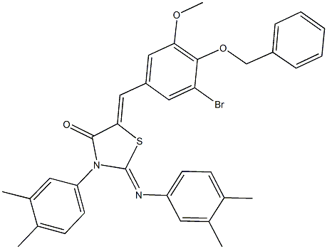 5-[4-(benzyloxy)-3-bromo-5-methoxybenzylidene]-3-(3,4-dimethylphenyl)-2-[(3,4-dimethylphenyl)imino]-1,3-thiazolidin-4-one Struktur