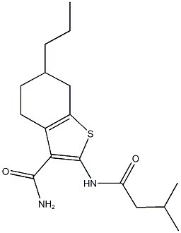 2-[(3-methylbutanoyl)amino]-6-propyl-4,5,6,7-tetrahydro-1-benzothiophene-3-carboxamide Struktur