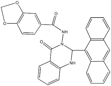 N-(2-(9-anthryl)-4-oxo-1,4-dihydro-3(2H)-quinazolinyl)-1,3-benzodioxole-5-carboxamide Struktur