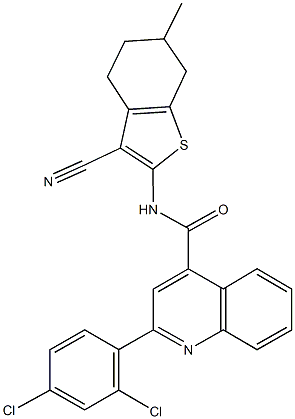 N-(3-cyano-6-methyl-4,5,6,7-tetrahydro-1-benzothiophen-2-yl)-2-(2,4-dichlorophenyl)-4-quinolinecarboxamide Struktur