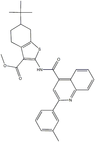 methyl 6-tert-butyl-2-({[2-(3-methylphenyl)-4-quinolinyl]carbonyl}amino)-4,5,6,7-tetrahydro-1-benzothiophene-3-carboxylate Struktur