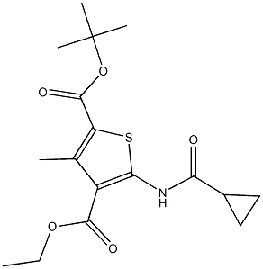 2-tert-butyl 4-ethyl 5-[(cyclopropylcarbonyl)amino]-3-methyl-2,4-thiophenedicarboxylate Struktur